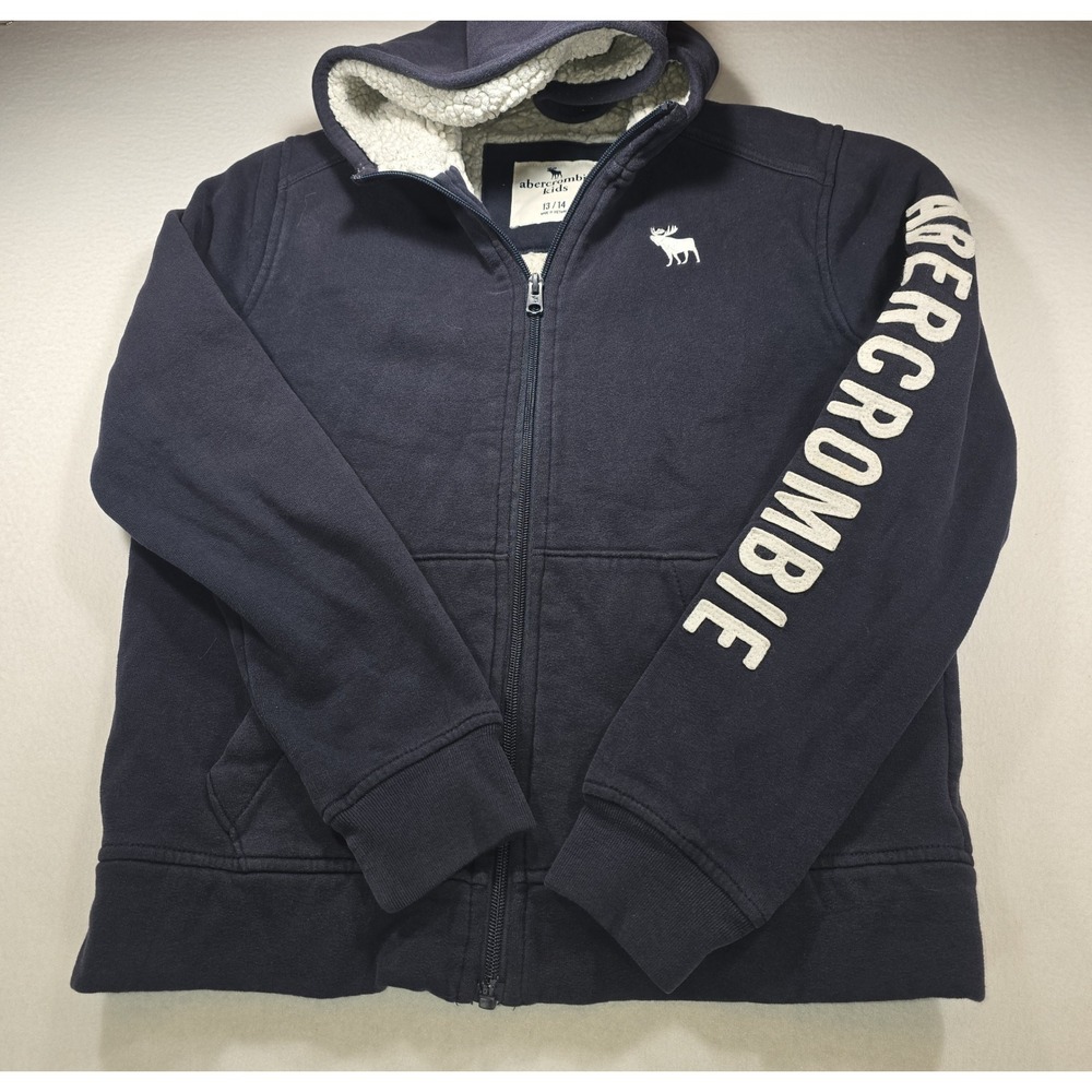 Abercrombie Kids Navy Blue Sherpa Lined Full Zip Hoodie Sweatshirt Size 13/14
